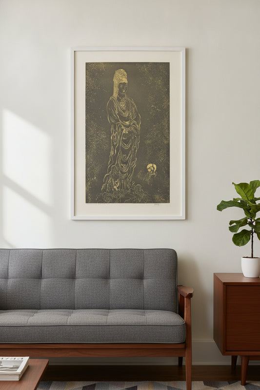 Bodhisattva No. 1: Kuan-yin — framed art in a styled interior