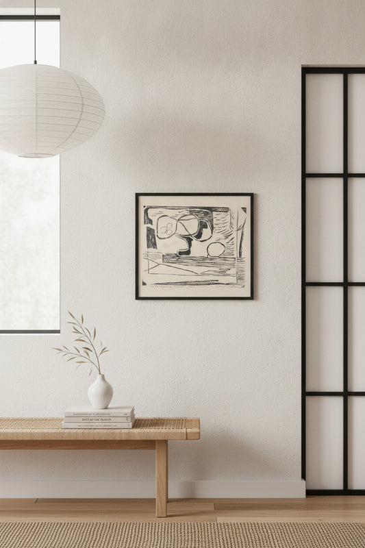 Grey Still Life — framed art in a styled interior