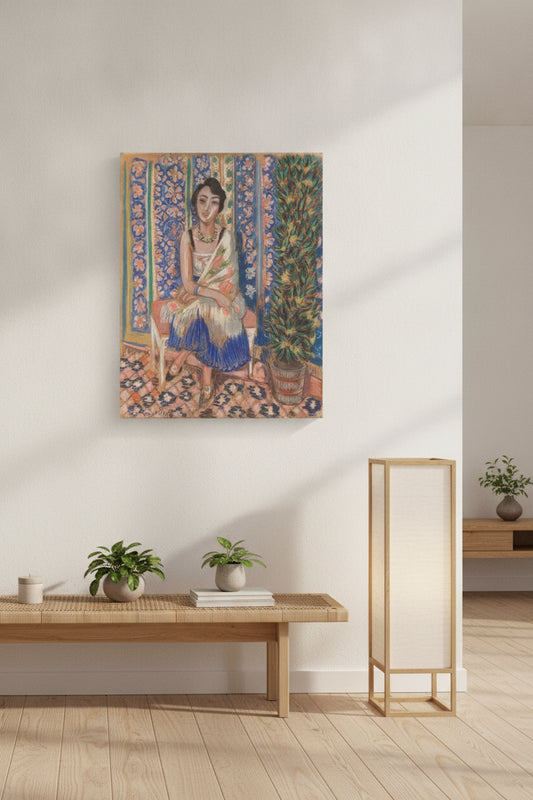 Woman with an Exotic Plant — framed art in a styled interior