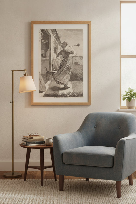The Dinner Horn — framed art in a styled interior