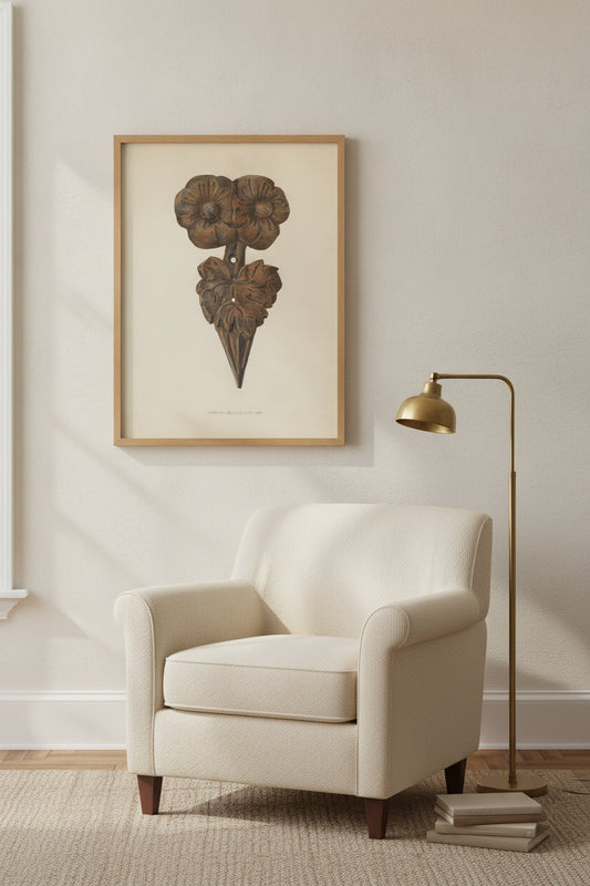 Leaf Finial — framed art in a styled interior