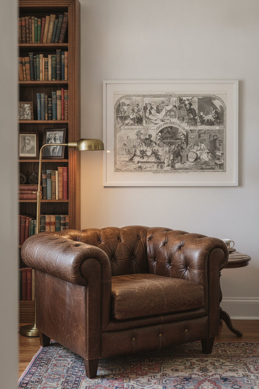 Thanksgiving Day, 1860 - The Two Great Classes of Society — framed art in a styled interior