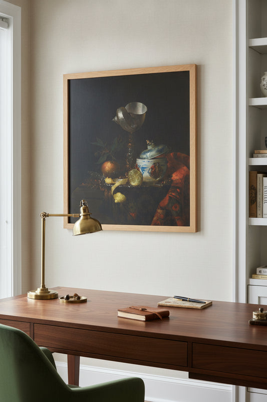 Still Life with Nautilus Cup — framed art in a styled interior