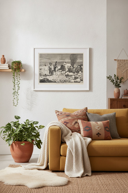 Sea-Side Sketches - A Clam-Bake — framed art in a styled interior