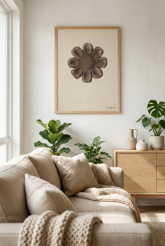 Wood Carving - Flower — framed art in a styled interior