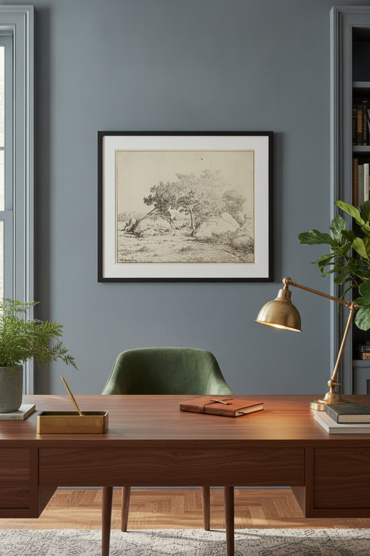 Le Cerisier de la Plante a Biau — framed art in a styled interior