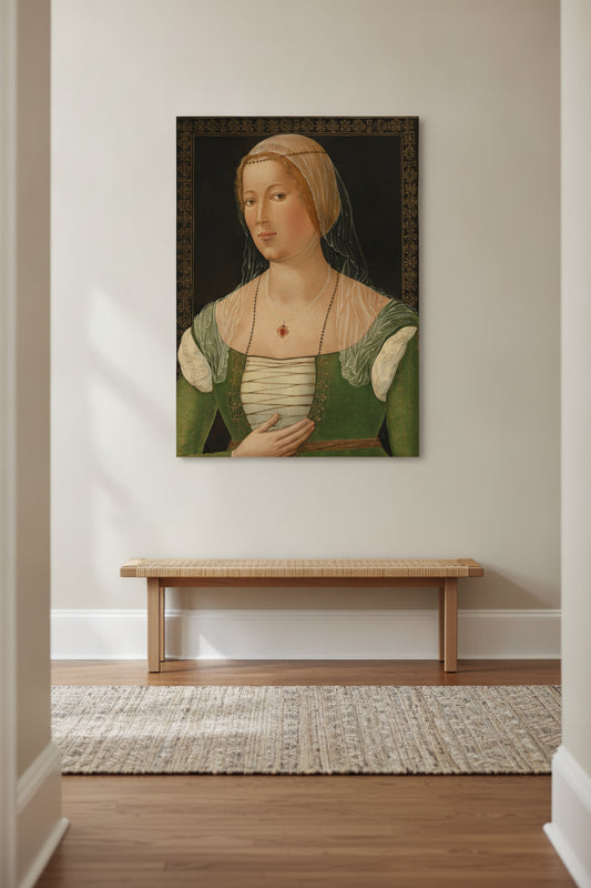 Portrait of a Young Woman — framed art in a styled interior