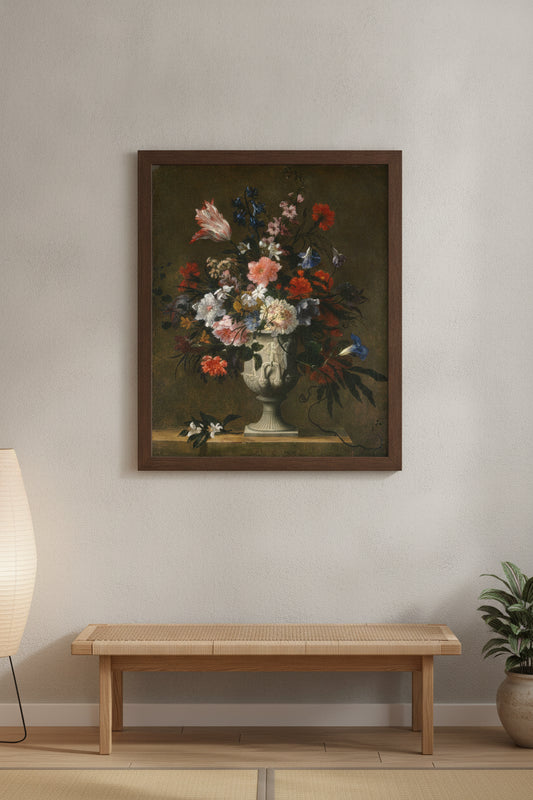 Flowers in a Classical Vase — framed art in a styled interior