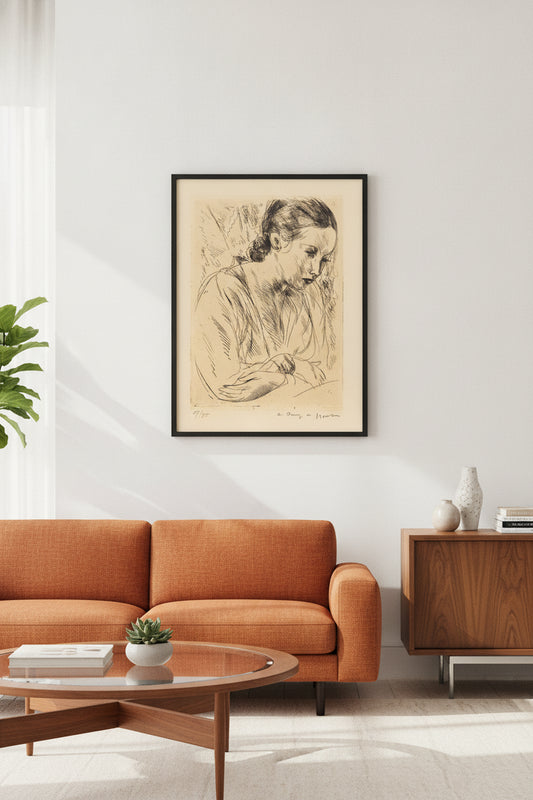 Fernande with Arms Crossed, Large Plate (Fernande les mains croisees (grande planche) — framed art in a styled interior