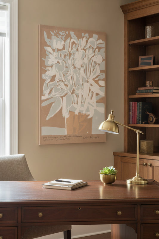 Experiment #1, A Vase of Flowers — framed art in a styled interior