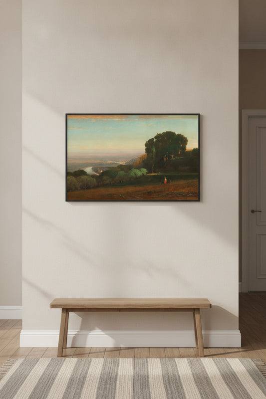 View of the Tiber near Perugia — framed art in a styled interior