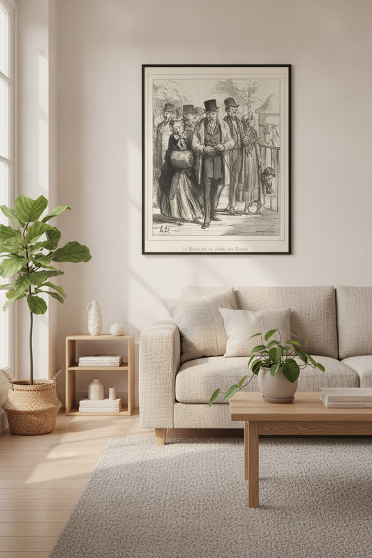 Le Dimanche au Jardin des Plantes — framed art in a styled interior