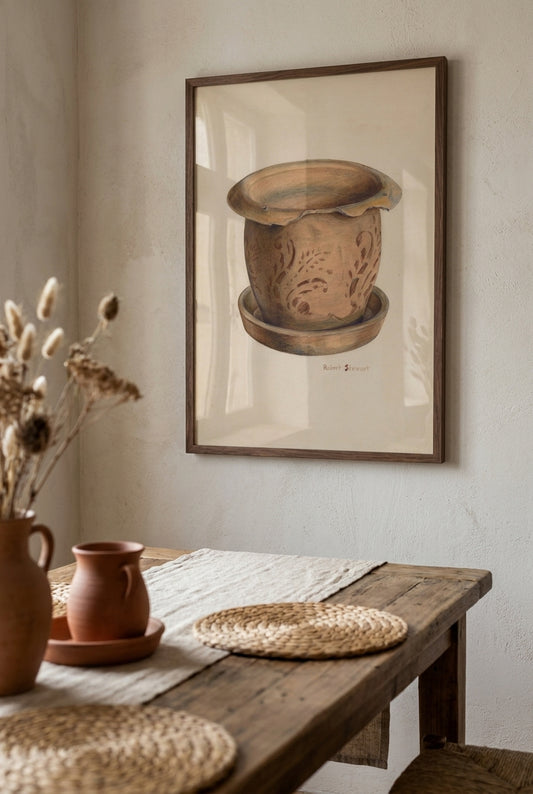 Flower Crock — framed art in a styled interior