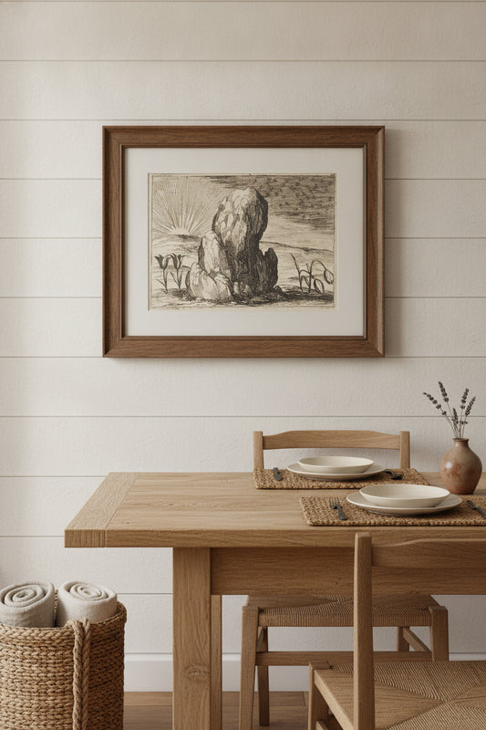 The Tulips and the Sun — framed art in a styled interior
