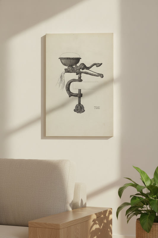 Sewing Bird — framed art in a styled interior
