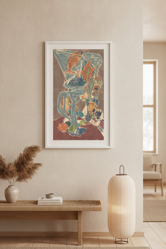 Still Life with Cat and Goldfishes — framed art in a styled interior