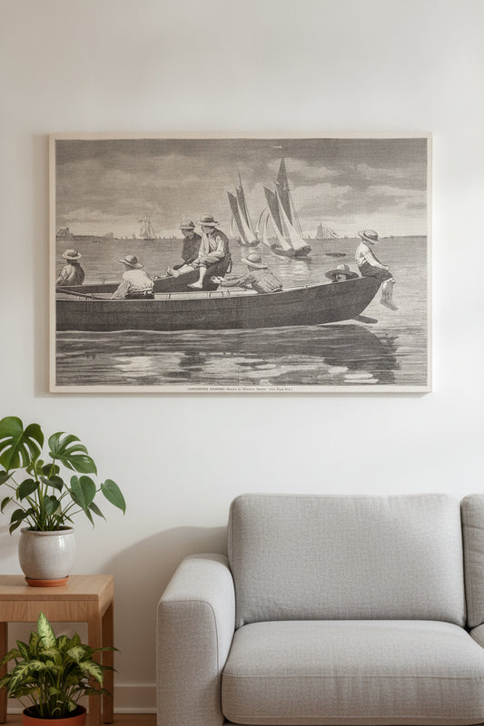 Gloucester Harbor — framed art in a styled interior