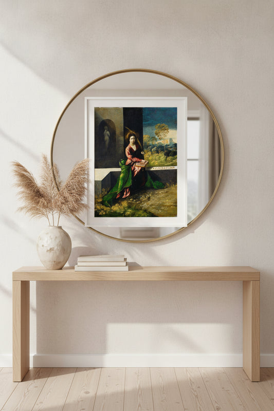 Saint Lucretia — framed art in a styled interior