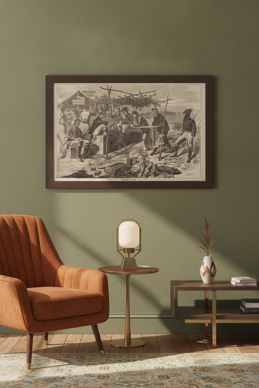 Thanksgiving in Camp — framed art in a styled interior