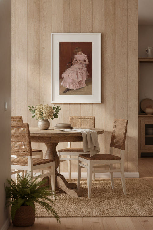 Peach Blossom — framed art in a styled interior