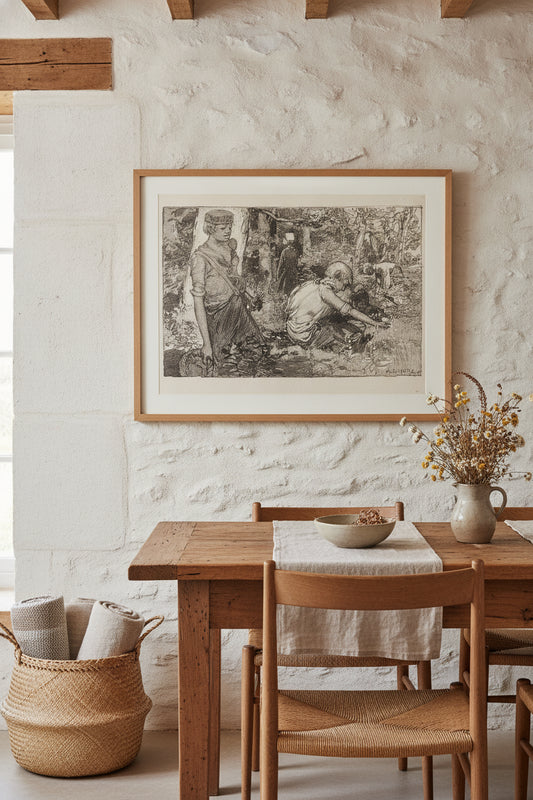 Gathering of May-lily (La cueillette du muguet) — framed art in a styled interior