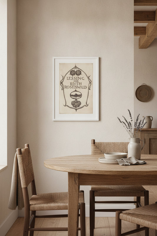 Bookplate of Lessing and Edith Rosenwald — framed art in a styled interior