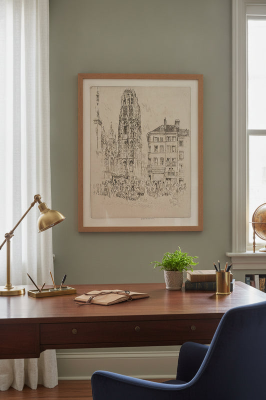 Flower Market and Butter Tower, Rouen — framed art in a styled interior