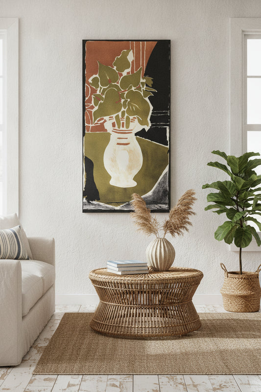 Feuilles, couleur lumière (Leaves, Color Light) — framed art in a styled interior