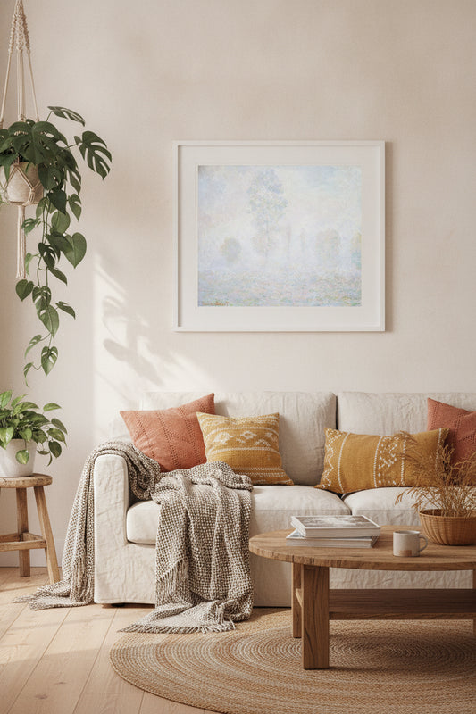 Morning Haze — framed art in a styled interior