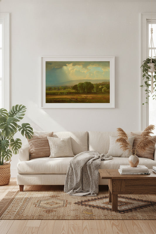 Harvest Scene in the Delaware Valley — framed art in a styled interior