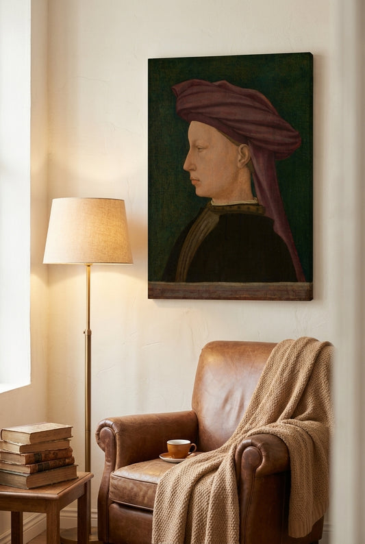 Profile Portrait of a Young Man — framed art in a styled interior
