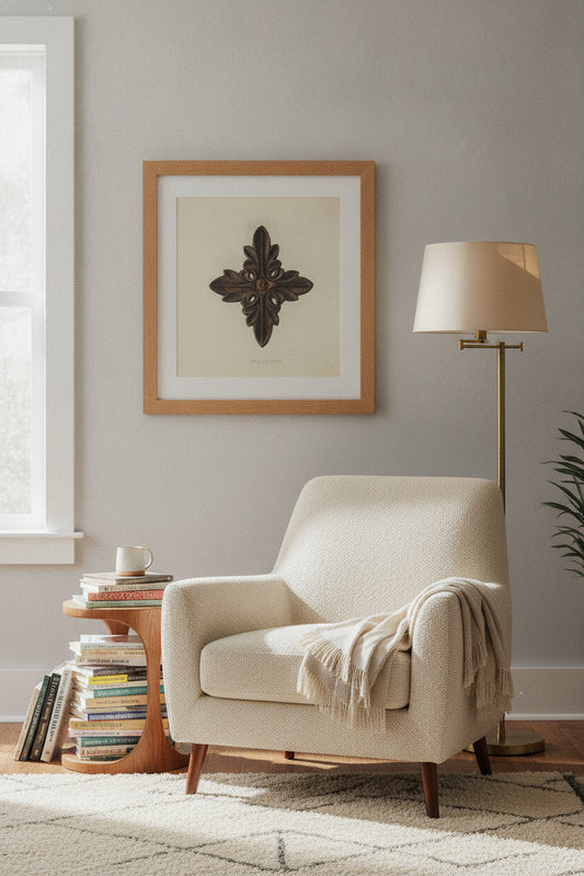 Rosette — framed art in a styled interior