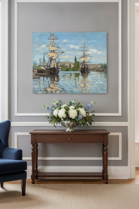 Ships Riding on the Seine at Rouen — framed art in a styled interior