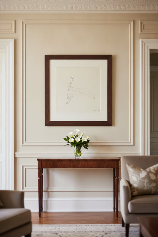 Leaf IV — framed art in a styled interior