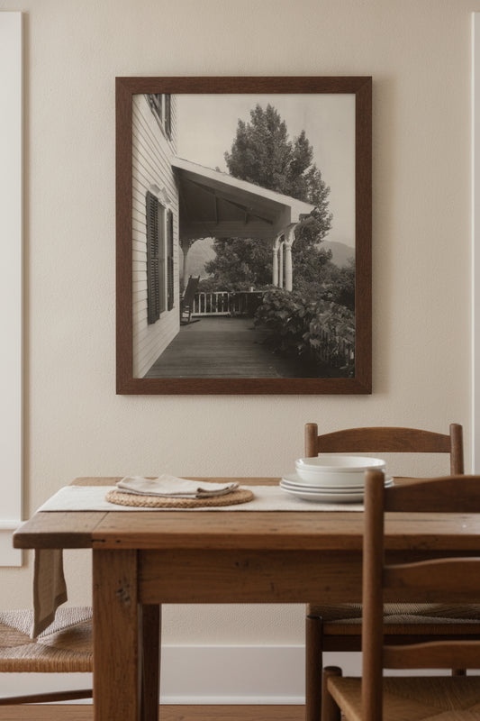 House, Leaves and Tree — framed art in a styled interior