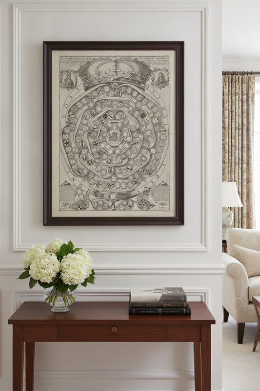 Talbot's Rose: A Record of the Knights of the Garter, 1486-1589 — framed art in a styled interior