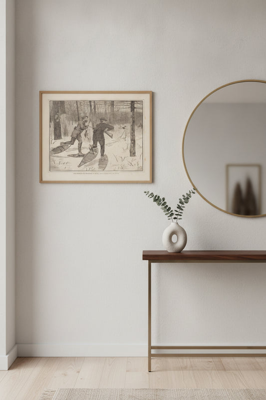 Deer-Stalking in the Adirondacks in Winter — framed art in a styled interior