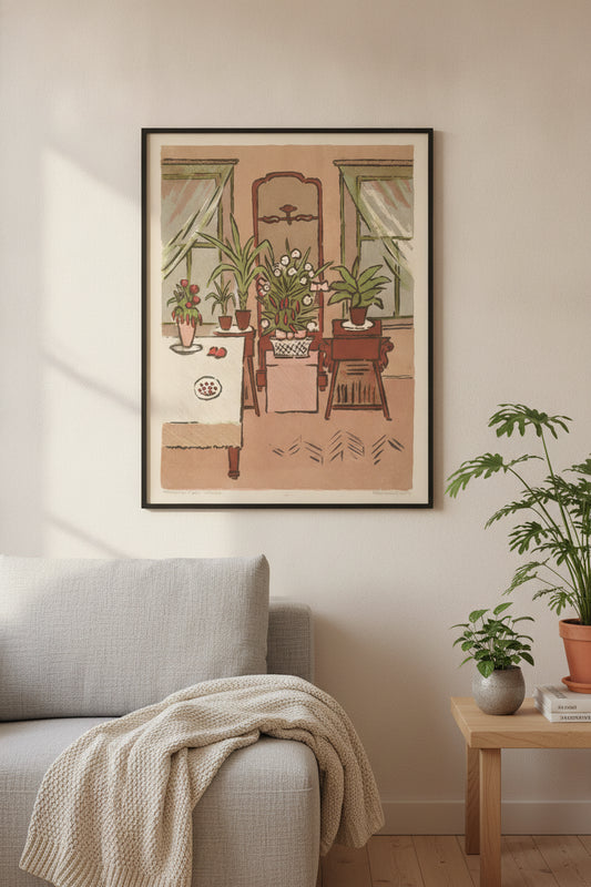 Interior with Green Plants — framed art in a styled interior