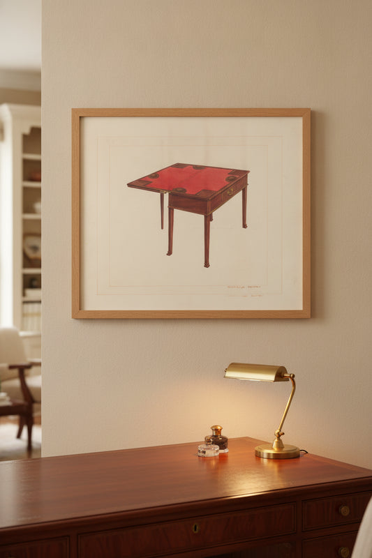 Three Leaf Gaming Table — framed art in a styled interior