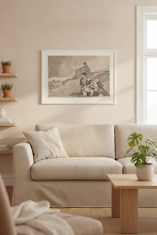 The Battle of Bunker-Hill - Watching the Fight from Copp's Hill, in Boston — framed art in a styled interior