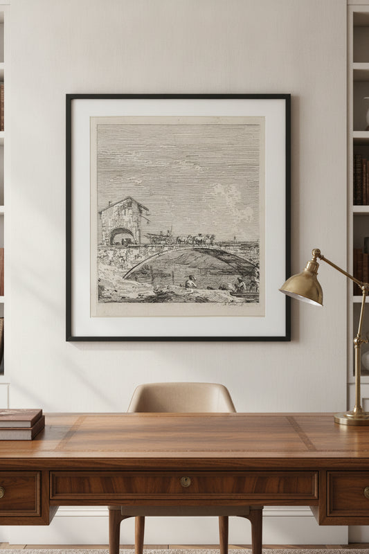The Wagon Passing Over a Bridge — framed art in a styled interior