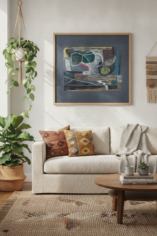 Grey Still Life — framed art in a styled interior