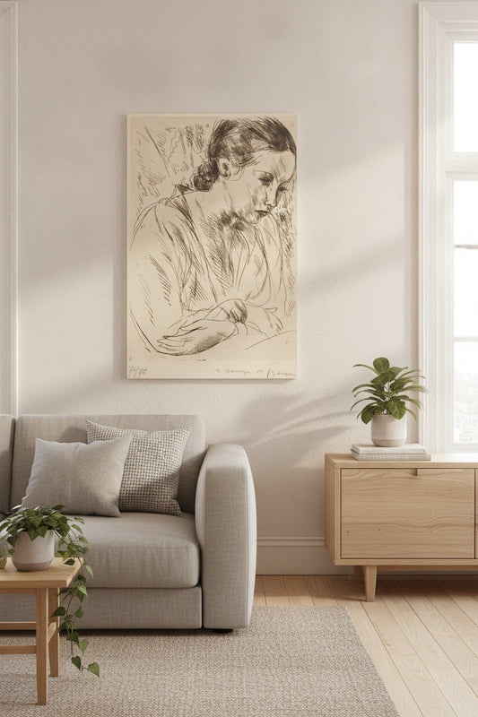Fernande with Arms Crossed, Large Plate (Fernande les mains croisees (grande planche) — framed art in a styled interior