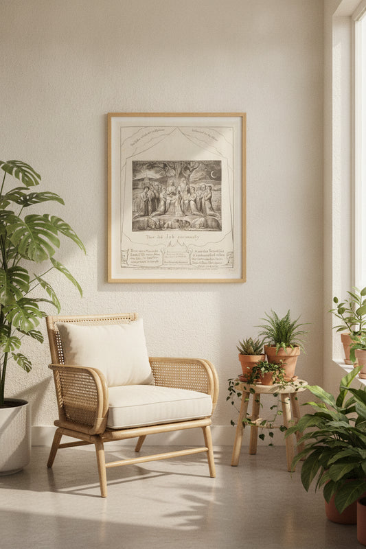 Job and His Family — framed art in a styled interior