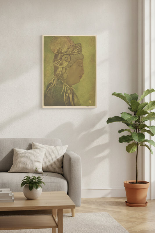 Bodhisattva No. 4 — framed art in a styled interior