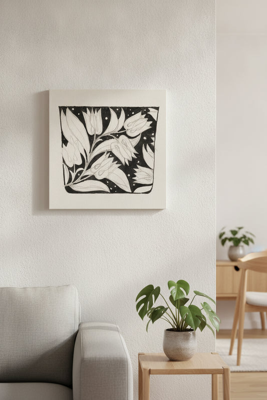 Container, with Floral Pattern — framed art in a styled interior