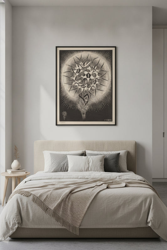 Prickly Flower — framed art in a styled interior