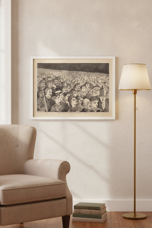 Fire-Works on the Night of the Fourth of July — framed art in a styled interior