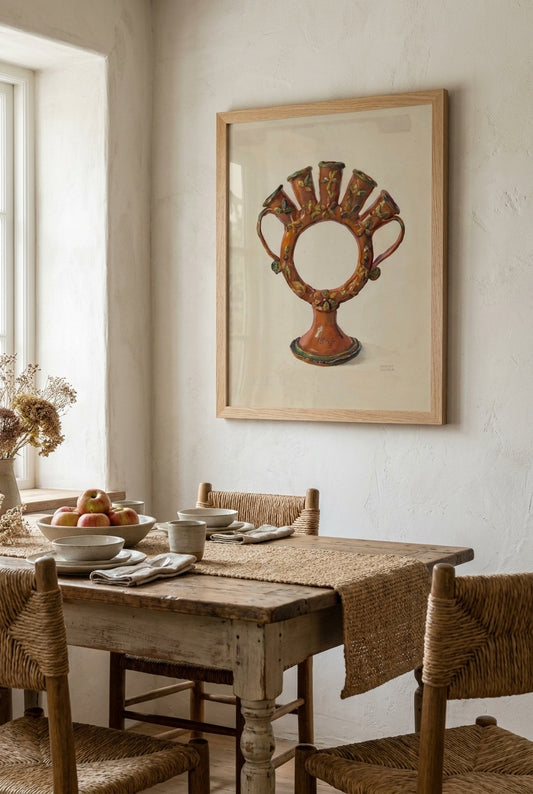 Pa. German Flower Holder — framed art in a styled interior