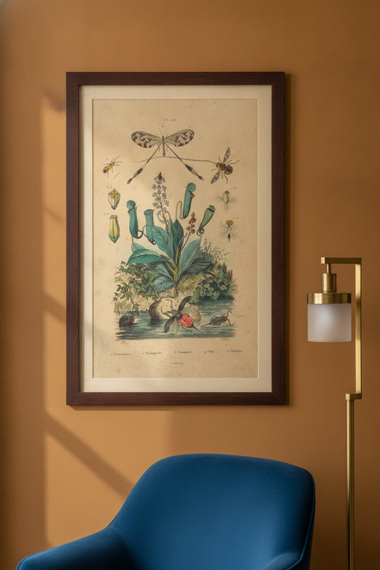 Insects and Flowers — framed art in a styled interior